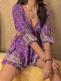 Tied Front Cutout Printed Romper