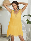 Tassel Scoop Neck Wide Strap Cover-Up Gold One Size
