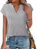 Stylish Casual Notched Short Sleeve Summer Blouse - Soft Stretchy Fabric, Perfect for Warm Days - Store 42