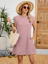 Round Neck Cap Sleeve Mini Dress Pink