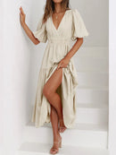 V-Neck Puff Sleeve Midi Dress