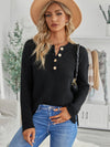 Button Detail Long Sleeve Knit Top Black
