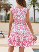 Printed V-Neck Sleeveless Mini Dress