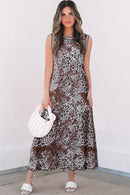 Checkered Round Neck Sleeveless Midi Dress