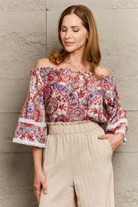 Perfee Off Shoulder Bohemian Style Blouse Multicolor