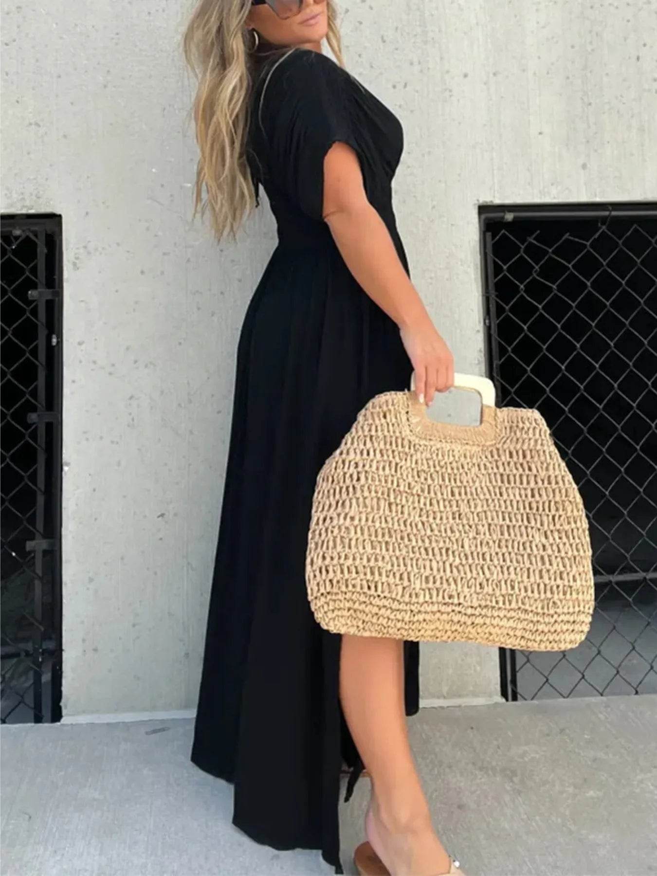 Full Size Deep V-Neck Maxi Dress with Side Slit Plus Size - Store 42