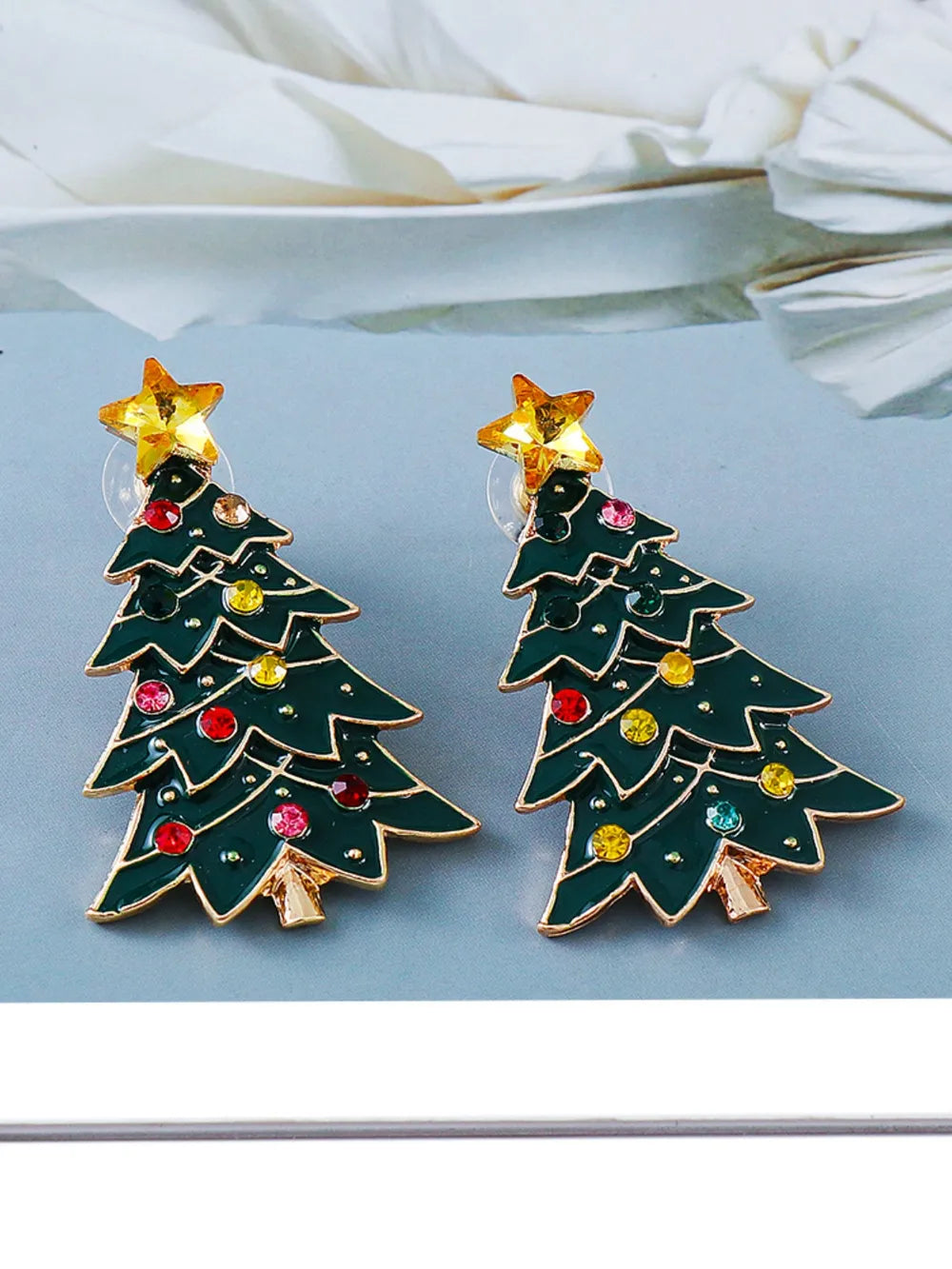 Stunning Alloy Inlaid Rhinestone Christmas Tree Earrings - Elegant Holiday Jewelry