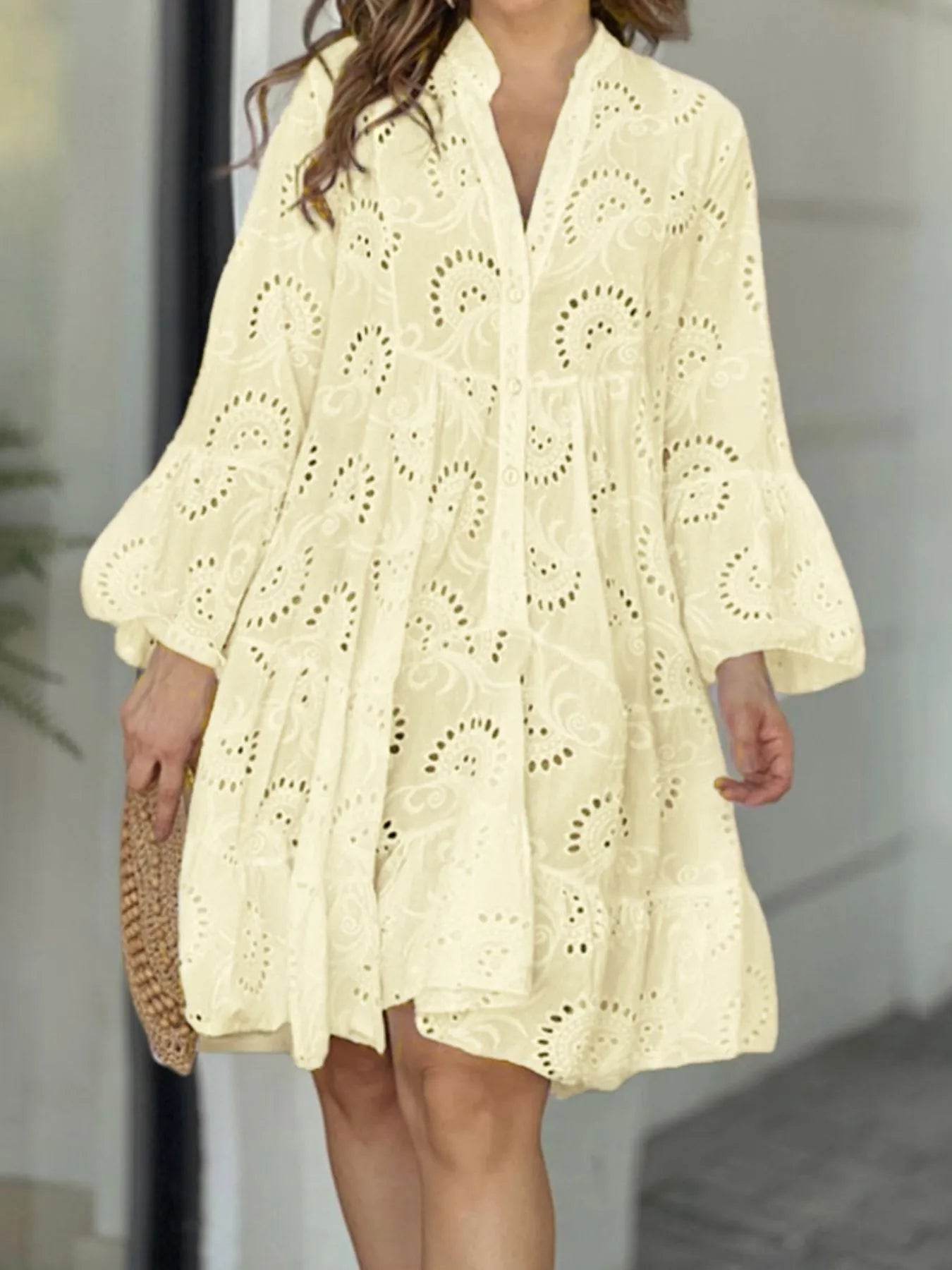 Full Size Eyelet Ruffled Hem Tiered Dress Plus Size - Store 42