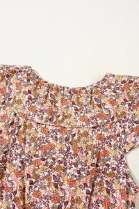 Floral Print Knot V Neck Ruffled Sleeve Blouse