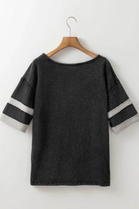 Trendy Contrast Round Neck Half Sleeve T-Shirt - Soft 100% Cotton with Seam Detail - Store 42