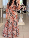 Full Size Printed V-Neck Maxi Dress with Tiered Hemline Plus Size - Store 42