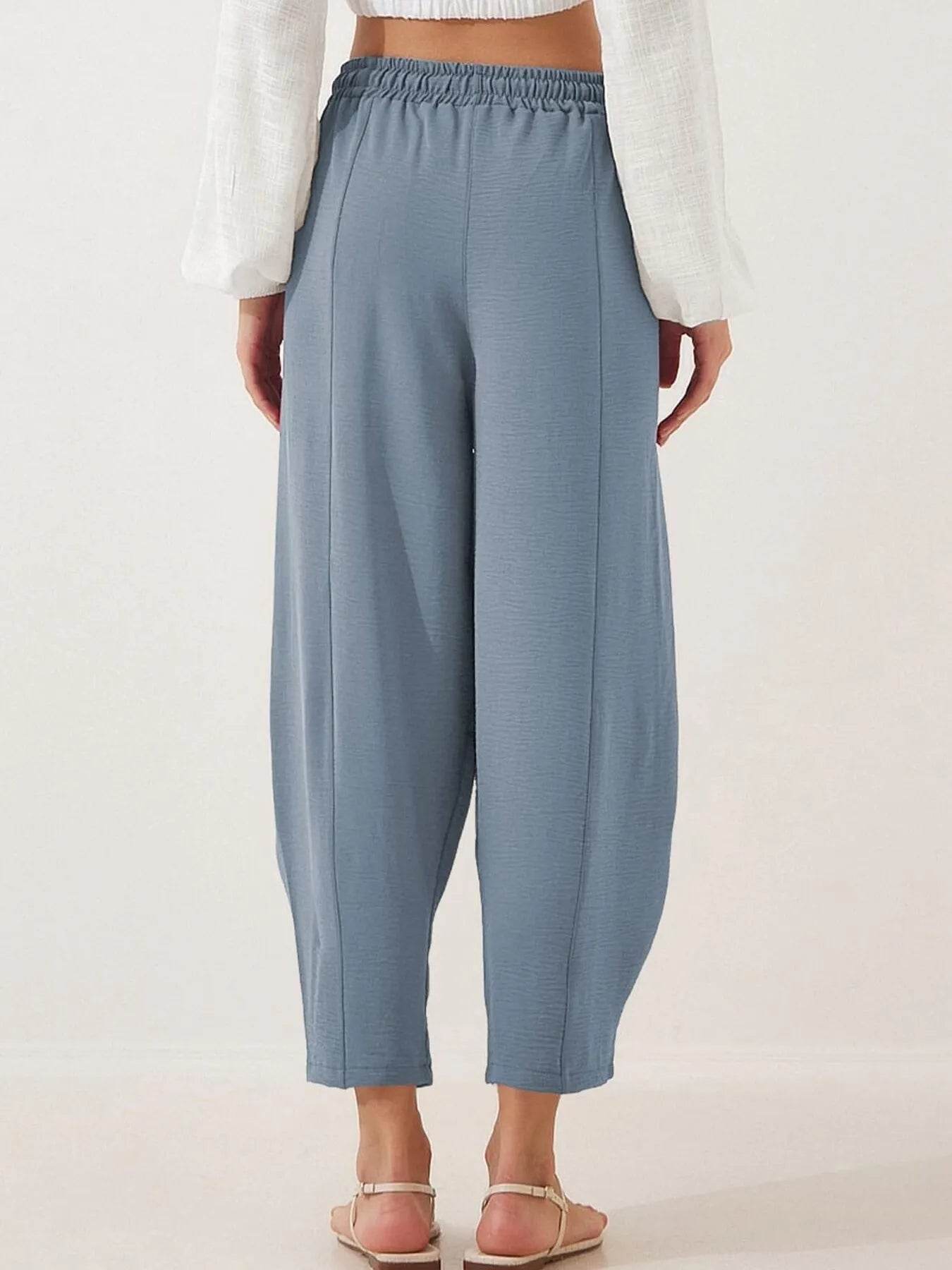 Full Size Drawstring Wide Leg Cropped Pants Plus Size - Store 42