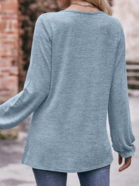 Slightly Stretchy Ruched Round Neck Long Sleeve T-Shirt - Casual Everyday Essential - Store 42
