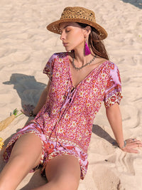 Printed V-Neck Short Sleeve Romper