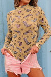 Printed Mock Neck Long Sleeve Bodysuit Mustard