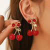 18K Gold-Plated Cherry Drop Earrings Red onesize