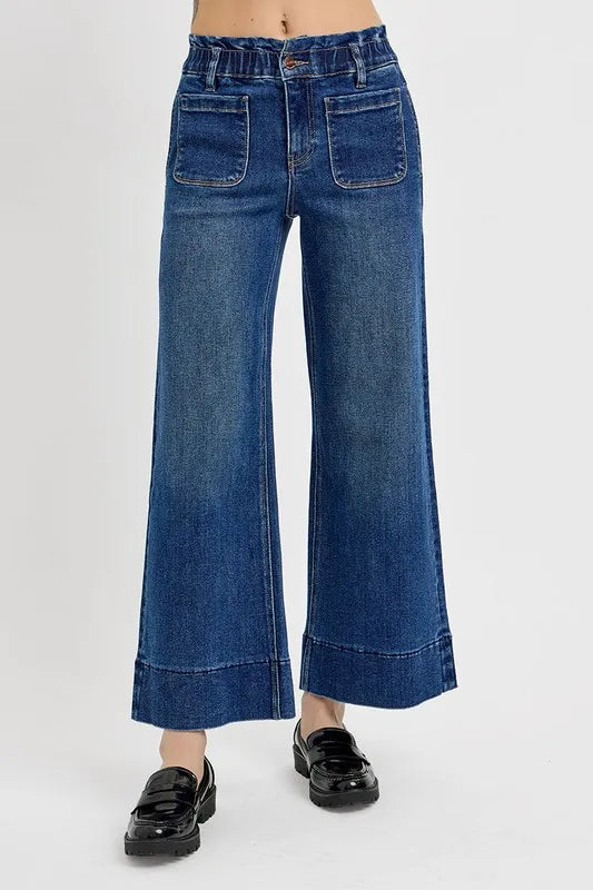 RISEN Elastic Band Wide Leg Jeans for Women - Comfortable, Flowy Style with Stretchy Fit