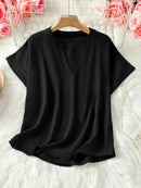 Casual Notched Short Sleeve Blouse