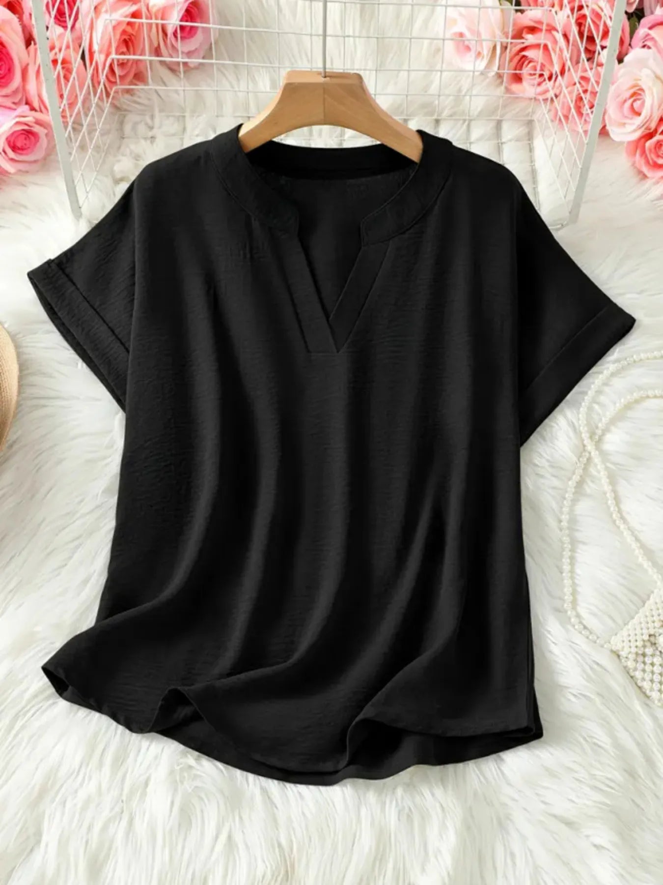 Casual Notched Short Sleeve Blouse