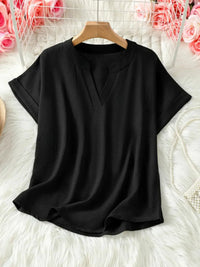 Casual Notched Short Sleeve Blouse