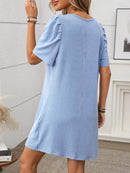 Textured Round Neck Short Sleeve Mini Dress