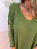 Full Size Casual V-Neck Knit Sweater Plus Size