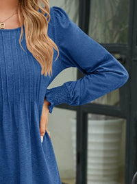 Stylish Smocked Round Neck Blouse With Lantern Sleeves - Opaque 65% Rayon, 35% Polyester - Store 42