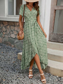 Printed Surplice Maxi Dress with Flutter Sleeves