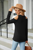 Trendsi Casual Cold-Shoulder Blouse with Long Sleeves and Round Neck - Solid Opaque Design - Store 42