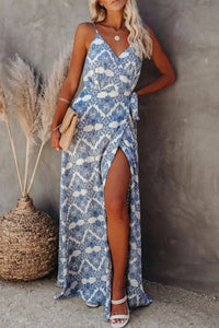 Printed Tied Maxi Cami Dress Sky Blue