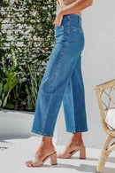 Button Fly Cropped Wide Leg Jeans