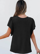 Stylish Round Neck Ruffle Sleeve Top - Slightly Stretchy, 65% Viscose & 35% Polyester, Machine Washable - Store 42
