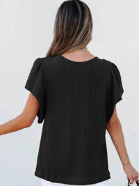 Stylish Round Neck Ruffle Sleeve Top - Slightly Stretchy, 65% Viscose & 35% Polyester, Machine Washable - Store 42