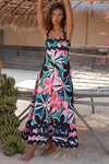 Printed Square Neck Wide Strap Dress Multicolor