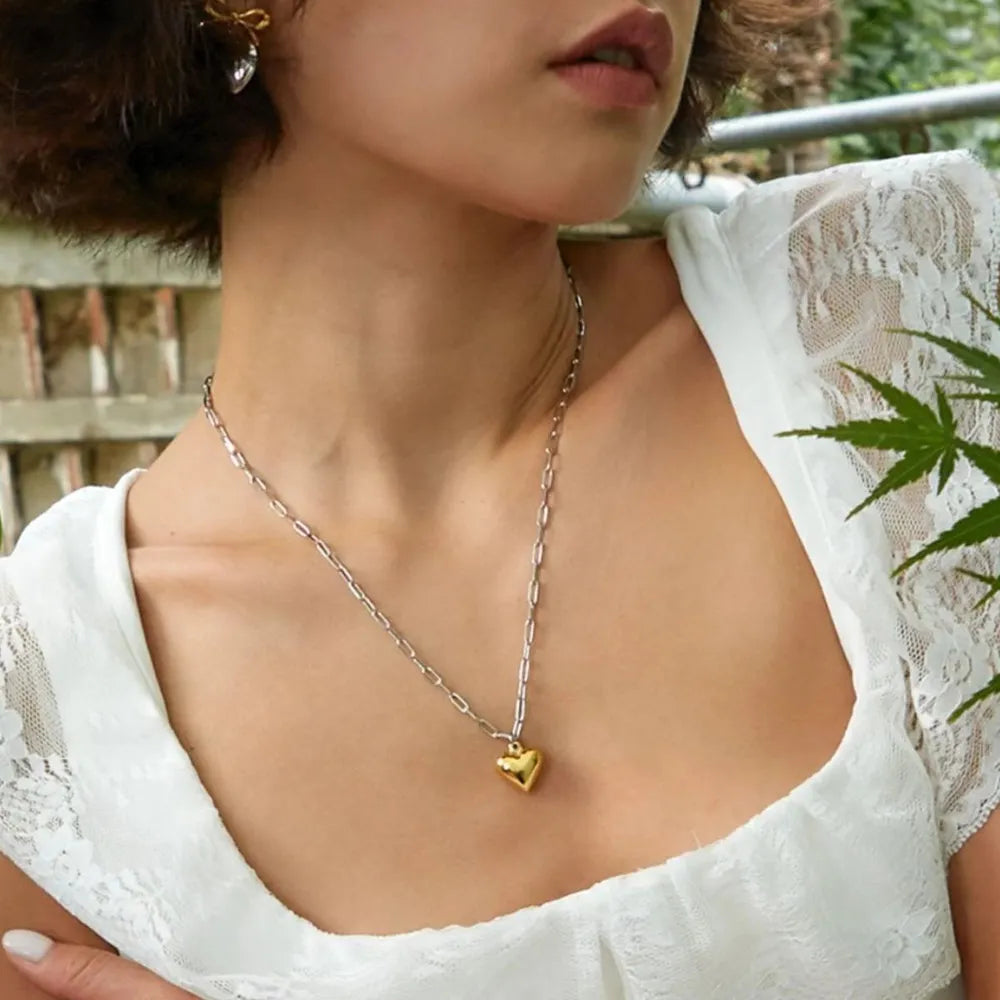 Elegant 18K Gold-Plated Stainless Steel Heart Pendant Necklace, 19.7" Chain Length