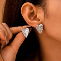 Elegant 18K Gold-Plated Stainless Steel Heart Leaf Stud Earrings - Unique Design & Lightweight - Store 42