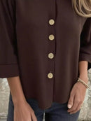 Full Size Button-Front 3/4 Sleeve Casual Blouse Plus Size - Store 42