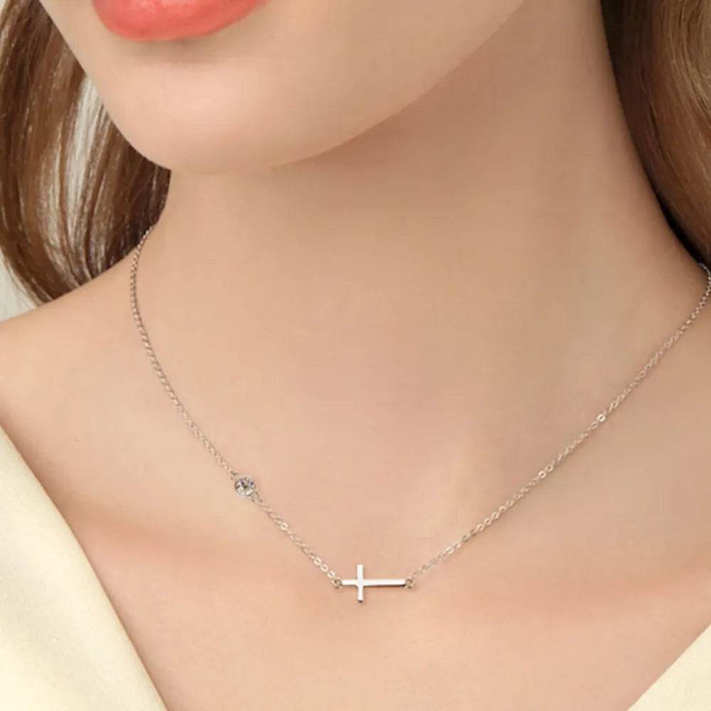 Elegant Cross Moissanite Necklace in 925 Sterling Silver with 18K Gold-Plating, 0.3 Ct