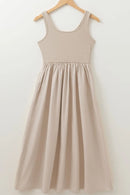 Scoop Neck Ribbed Bodice Sleeveless Midi Tank Dress