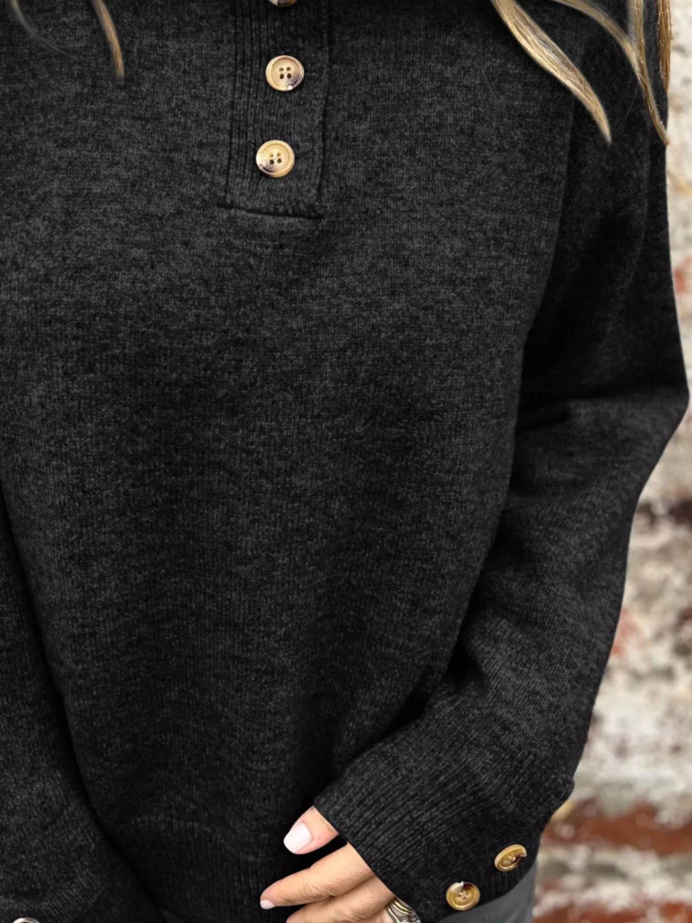 Full Size Button-Detail Turtleneck Sweater Plus Size - Store 42
