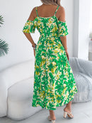 Printed Cold Shoulder Midi Cami Dress
