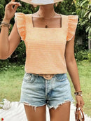 Ruffle Sleeve Gingham Square Neck Top