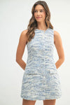MABLE Tweed Sleeveless Button Down Mini Dress Blue Multi