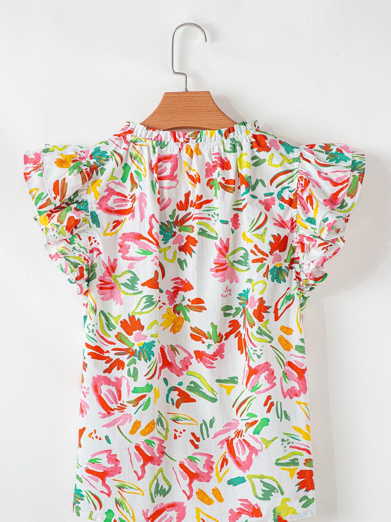 Multicolour Floral Printed Cap Sleeve Split Neck Blouse