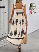 Smocked Printed Wide Strap Maxi Dress