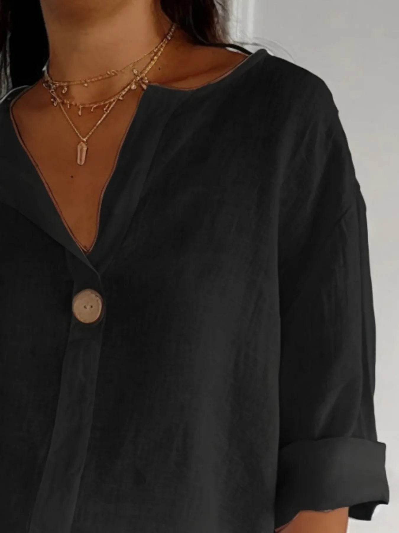 Full Size Casual Notched Drop Shoulder Blouse Plus Size - Store 42