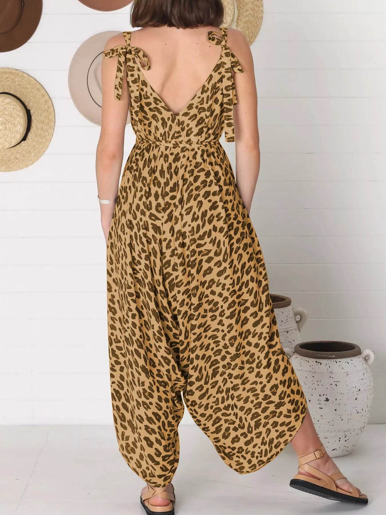 Full Size Leopard Print V-Neck Wide Leg Jumpsuit Plus Size - Store 42
