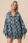 Double Take Checkered Button Up Denim Jacket Medium