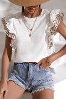 Floral Lace Eyelet Patched Butterfly Sleeve Blouse