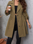 Honey Plus Size Lapel Collar Drawstring Roll-Tab Sleeve Trench Coat - Store 42
